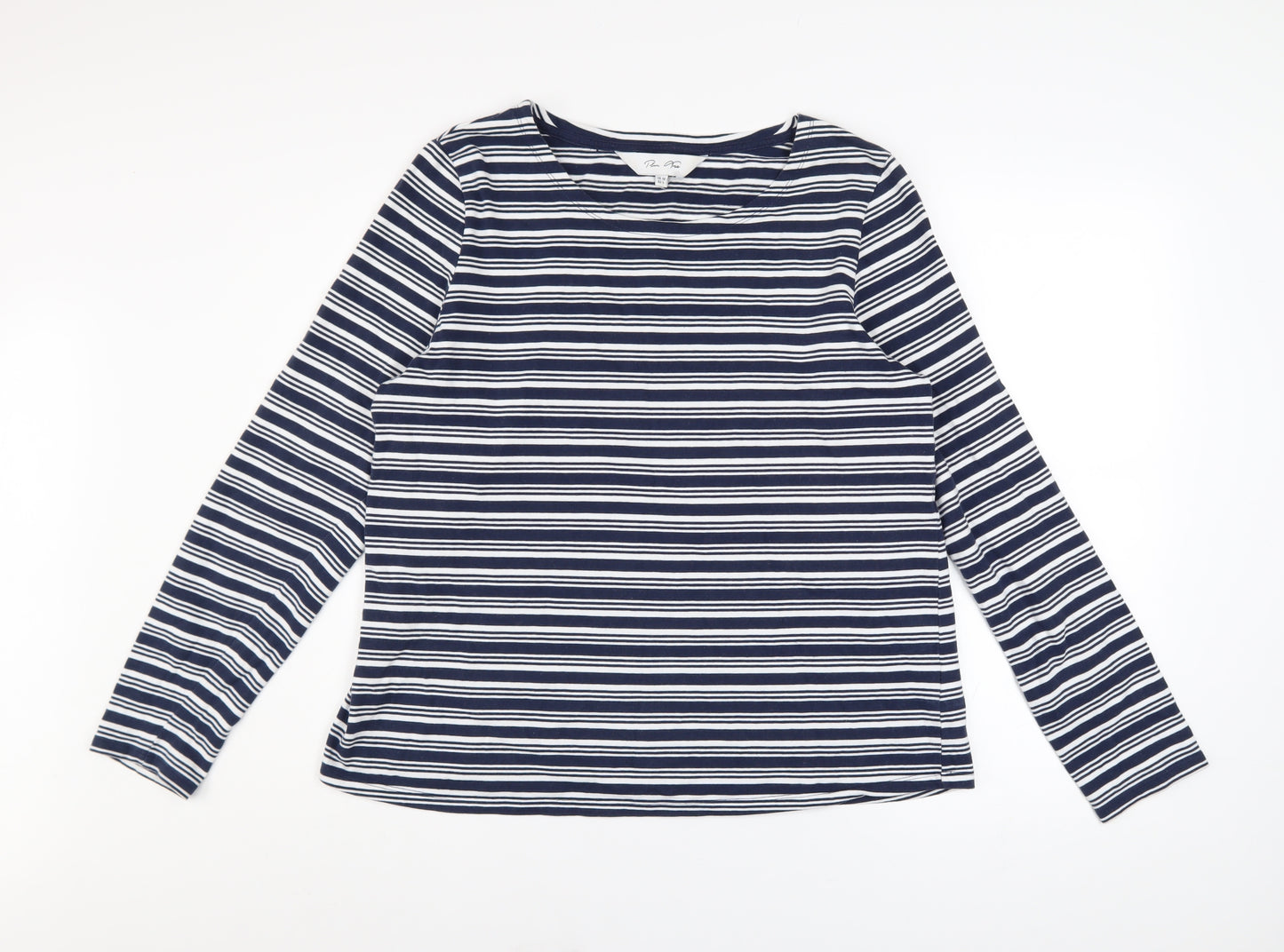 Plum Tree Womens Blue Striped Long Sleeve Cotton T-Shirt UK 14