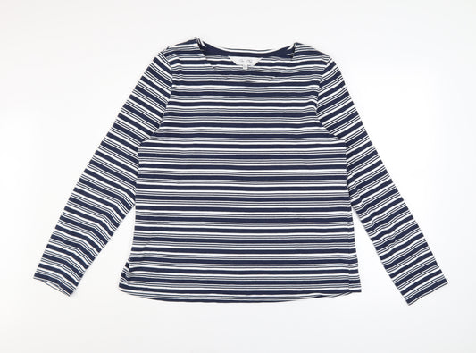 Plum Tree Womens Blue Striped Long Sleeve Cotton T-Shirt UK 14