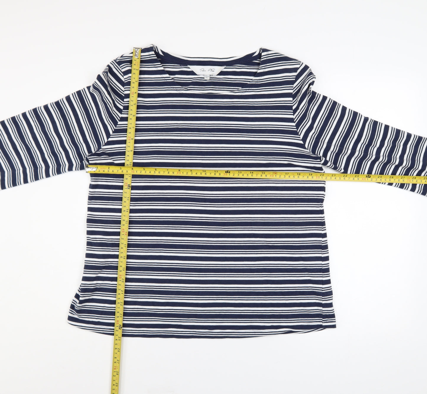 Plum Tree Womens Blue Striped Long Sleeve Cotton T-Shirt UK 14
