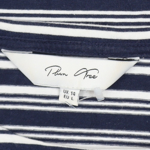 Plum Tree Womens Blue Striped Long Sleeve Cotton T-Shirt UK 14