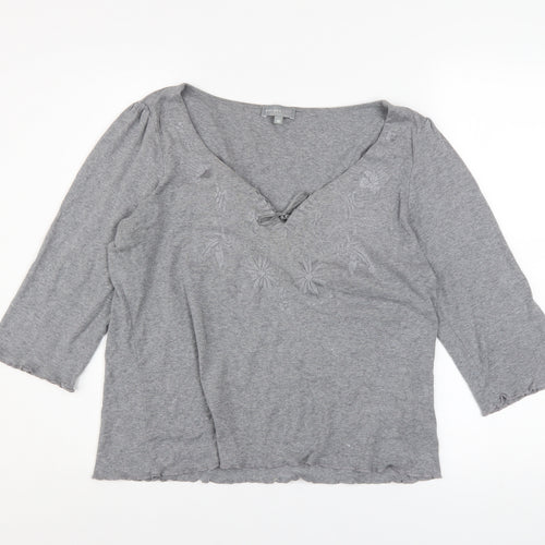 Marks and Spencer Per Una Grey Cotton V-Neck Blouse Size 16