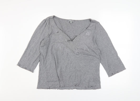 Marks and Spencer Per Una Grey Cotton V-Neck Blouse Size 16