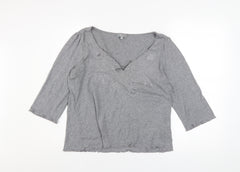Marks and Spencer Per Una Grey Cotton V-Neck Blouse Size 16