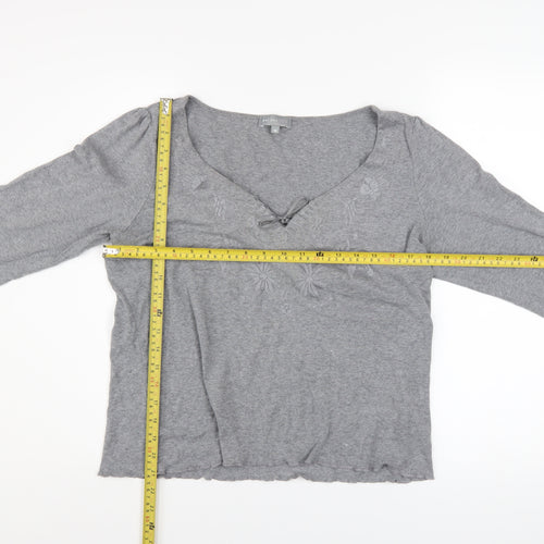 Marks and Spencer Per Una Grey Cotton V-Neck Blouse Size 16