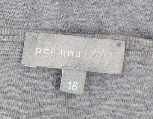 Marks and Spencer Per Una Grey Cotton V-Neck Blouse Size 16