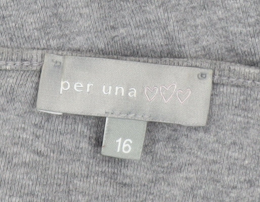 Marks and Spencer Per Una Grey Cotton V-Neck Blouse Size 16