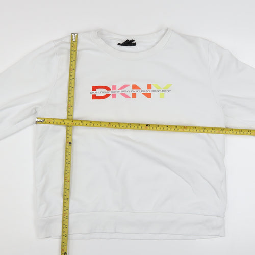 DKNY Women White Cotton Blend Logo Sweatshirt Size M