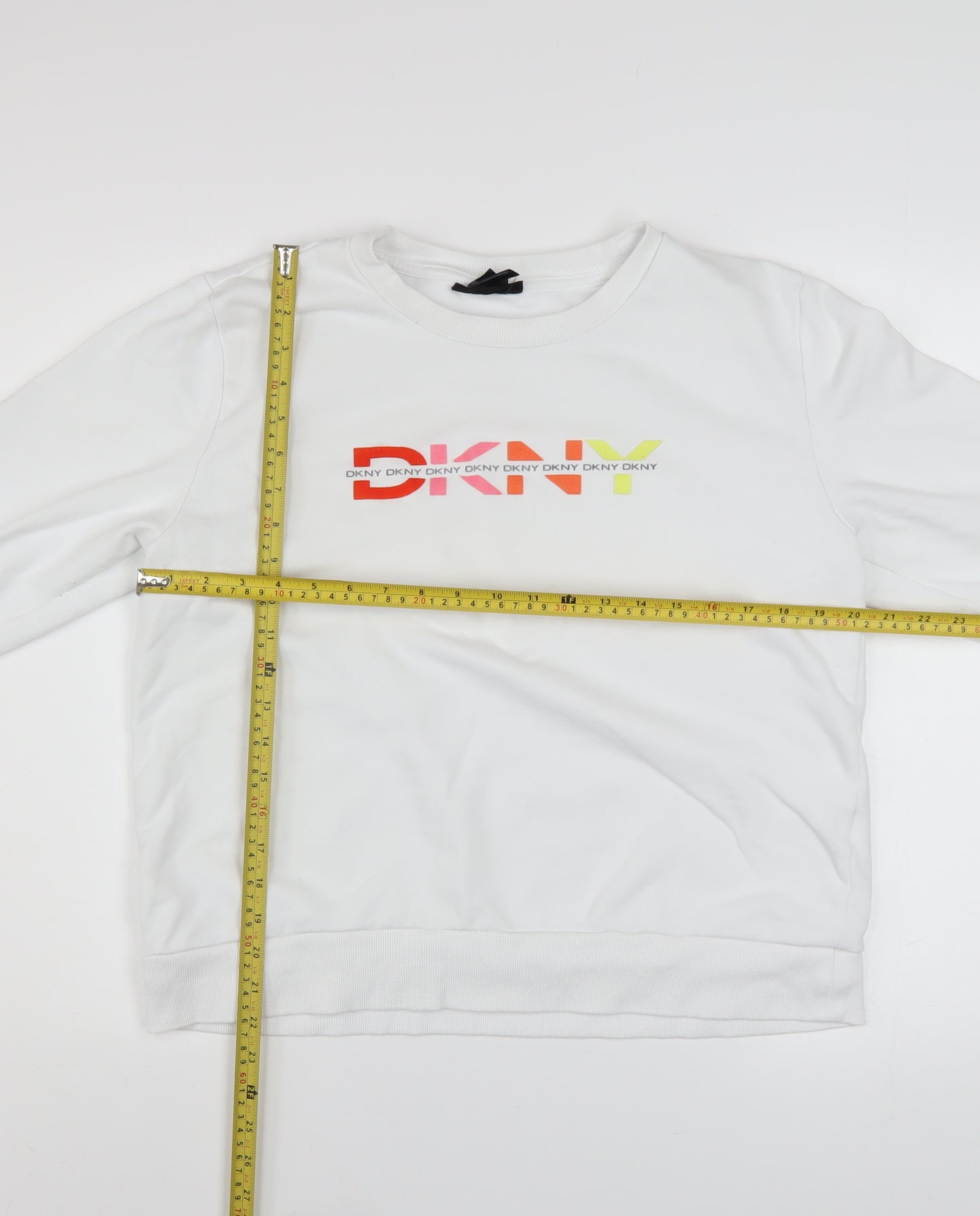 DKNY Women White Cotton Blend Logo Sweatshirt Size M