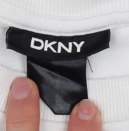 DKNY Women White Cotton Blend Logo Sweatshirt Size M