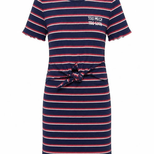 Bershka Girls Blue Striped T-Shirt Dress Size 8 Years Cotton Stretch Casual