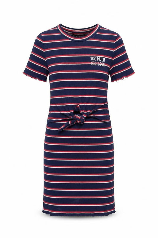 Bershka Girls Blue Striped T-Shirt Dress Size 8 Years Cotton Stretch Casual