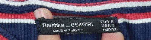 Bershka Girls Blue Striped T-Shirt Dress Size 8 Years Cotton Stretch Casual
