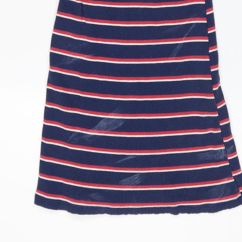Bershka Girls Blue Striped T-Shirt Dress Size 8 Years Cotton Stretch Casual
