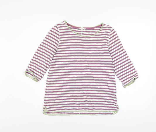 White Stuff Women's Purple Striped 3/4 Sleeve Cotton T-Shirt UK 10