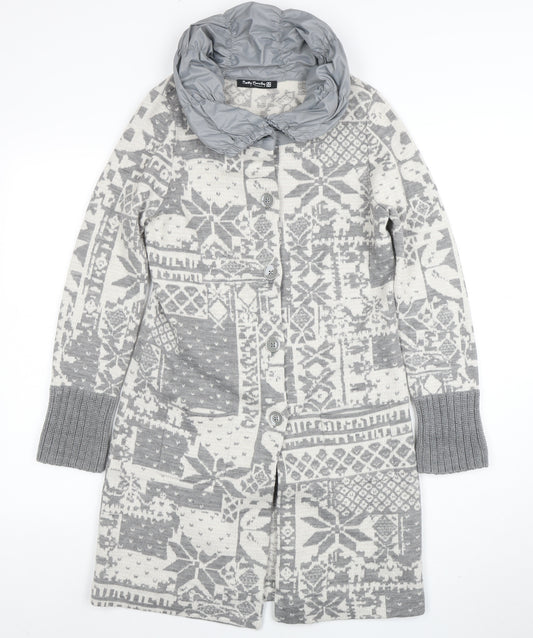 Betty Barclay Women’s Grey Fair Isle Wool Blend Coatigan Size 12