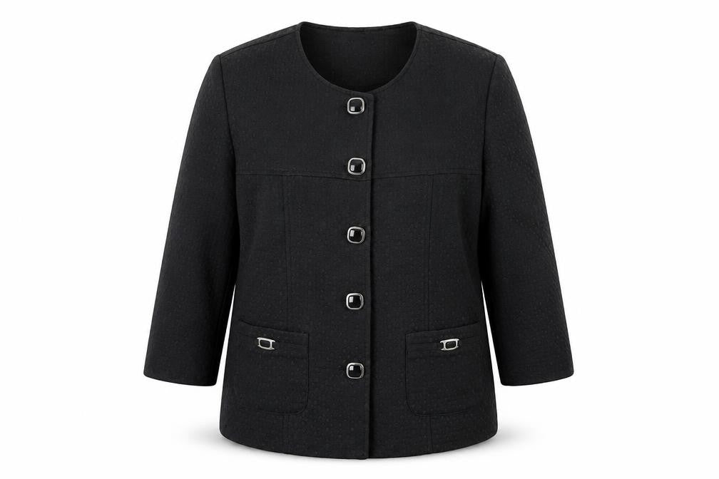 Front view of Afibel Women Black, size 16, Textured Four-Button Blazer Jacket