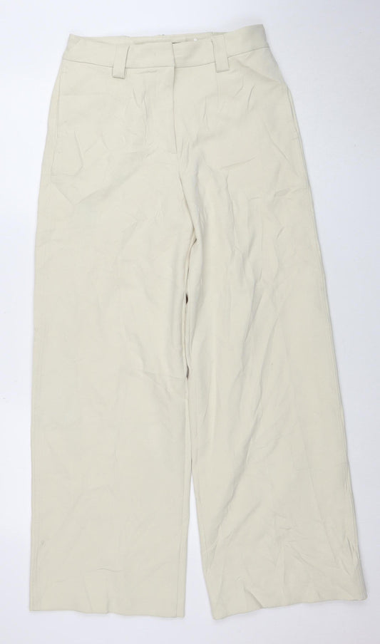 Marks and Spencer Women Beige Wide-Leg Cotton Stretch Trousers Size 10