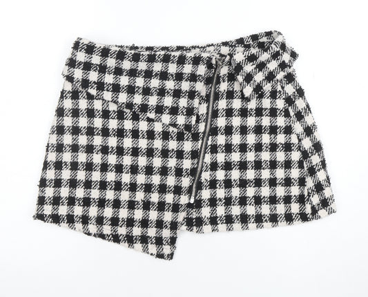 ASOS Women’s Black Check Wrap Skort Size 14 Tweed Wool Blend