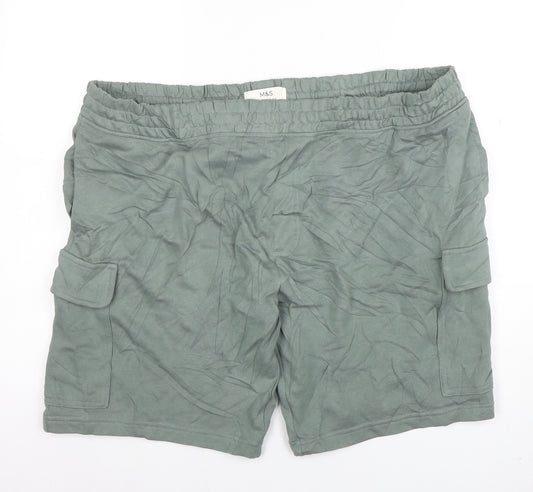 Marks and Spencer Mens Green 2XL Regular Fit Cargo Shorts