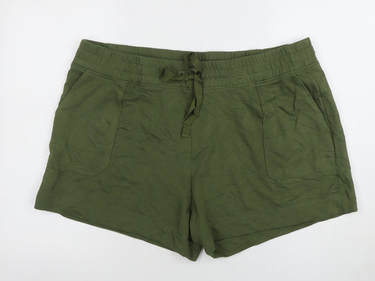 Marks and Spencer Womens Green Cotton Drawstring Casual Shorts Size 22