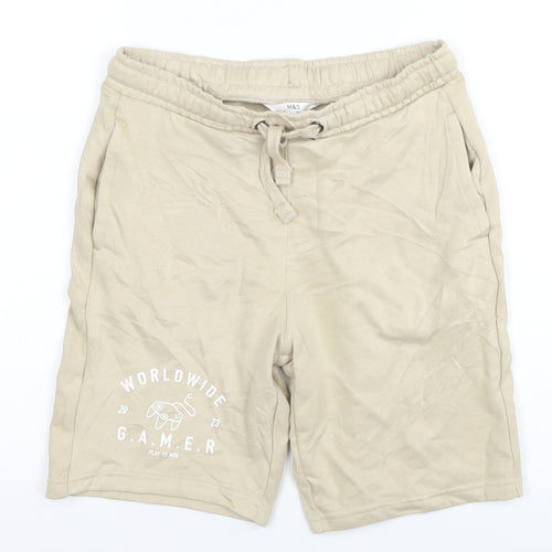 Marks and Spencer Boys Beige 10-11 Years Sweat Shorts Gamer Print Drawstring