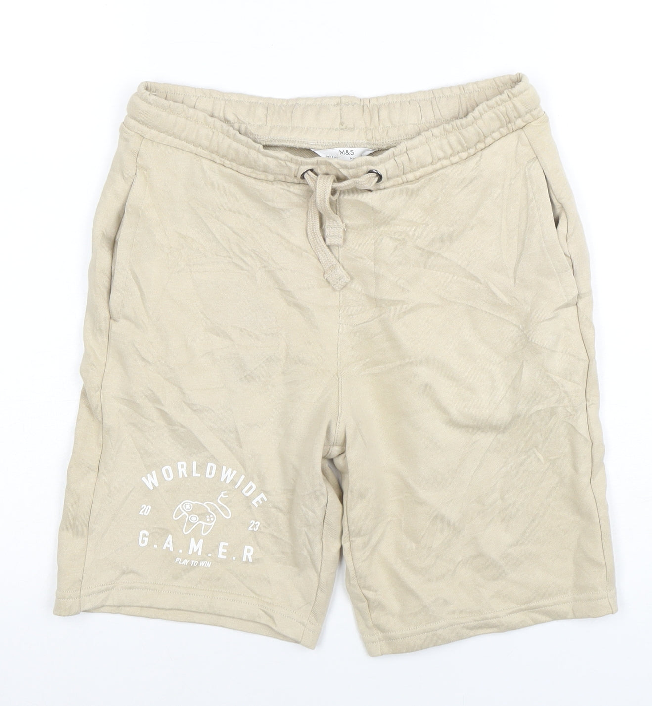 Marks and Spencer Boys Beige 10-11 Years Sweat Shorts Gamer Print Drawstring