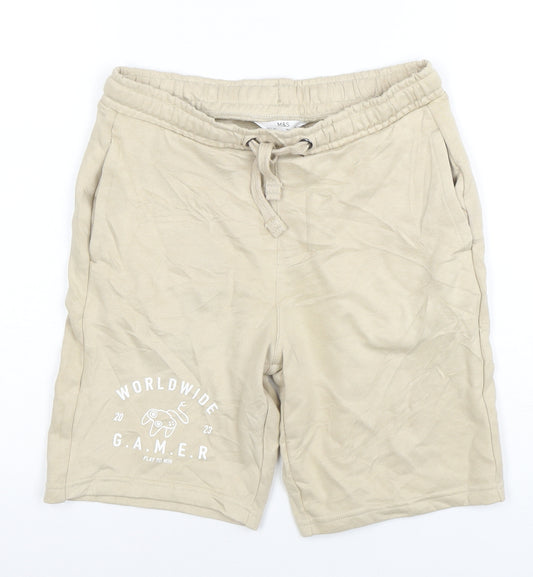 Marks and Spencer Boys Beige 10-11 Years Sweat Shorts Gamer Print Drawstring