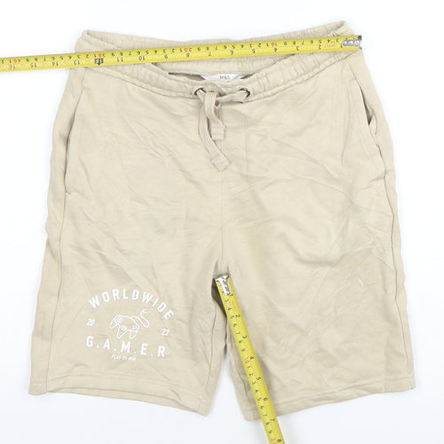 Marks and Spencer Boys Beige 10-11 Years Sweat Shorts Gamer Print Drawstring