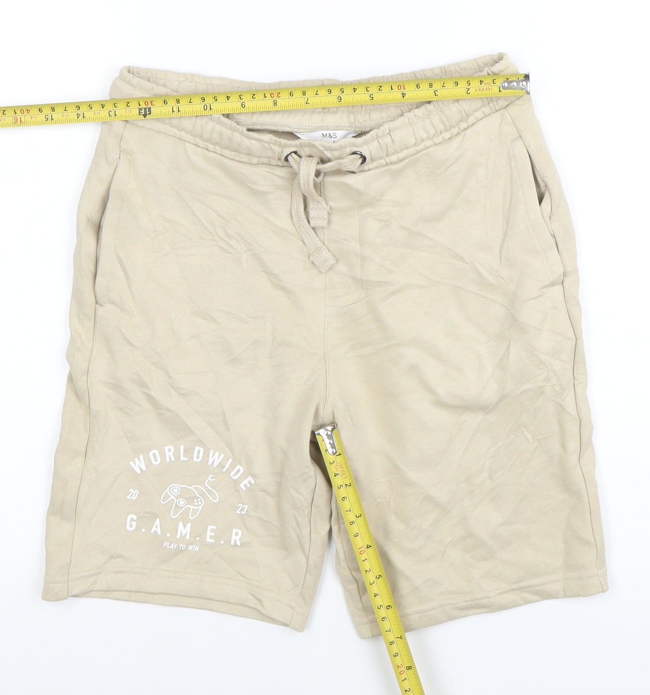 Marks and Spencer Boys Beige 10-11 Years Sweat Shorts Gamer Print Drawstring
