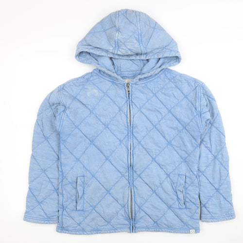 Fat Face Women Blue Quilted Full Zip Hoodie Size 8 Cotton Blend