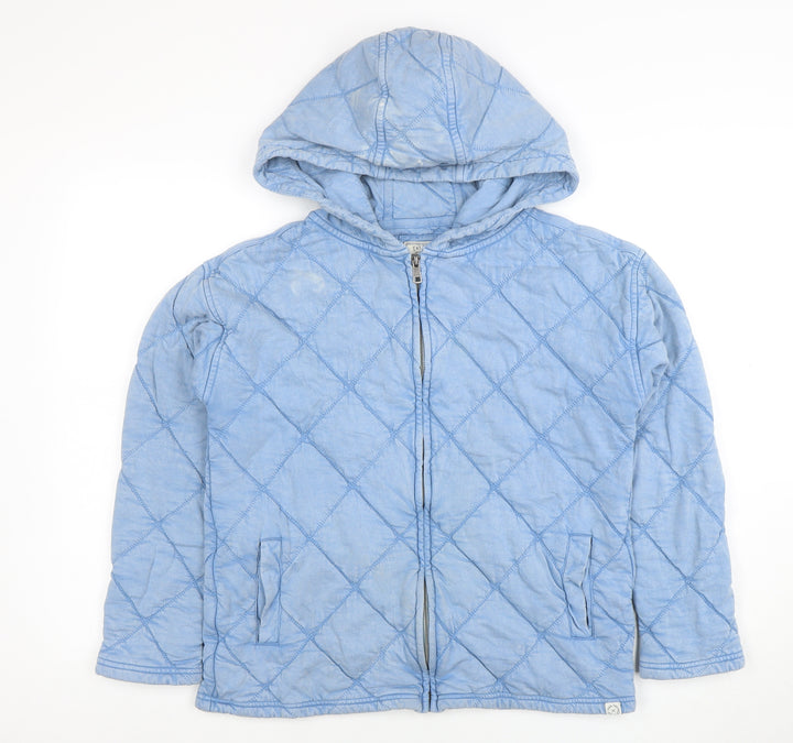 Fat Face Women Blue Quilted Full Zip Hoodie Size 8 Cotton Blend