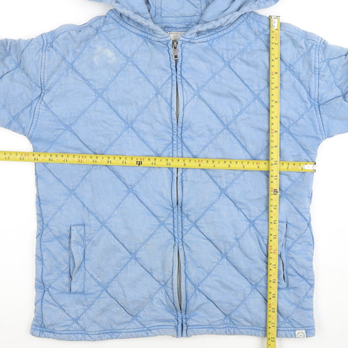 Fat Face Women Blue Quilted Full Zip Hoodie Size 8 Cotton Blend