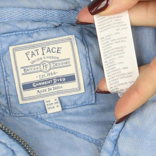 Fat Face Women Blue Quilted Full Zip Hoodie Size 8 Cotton Blend