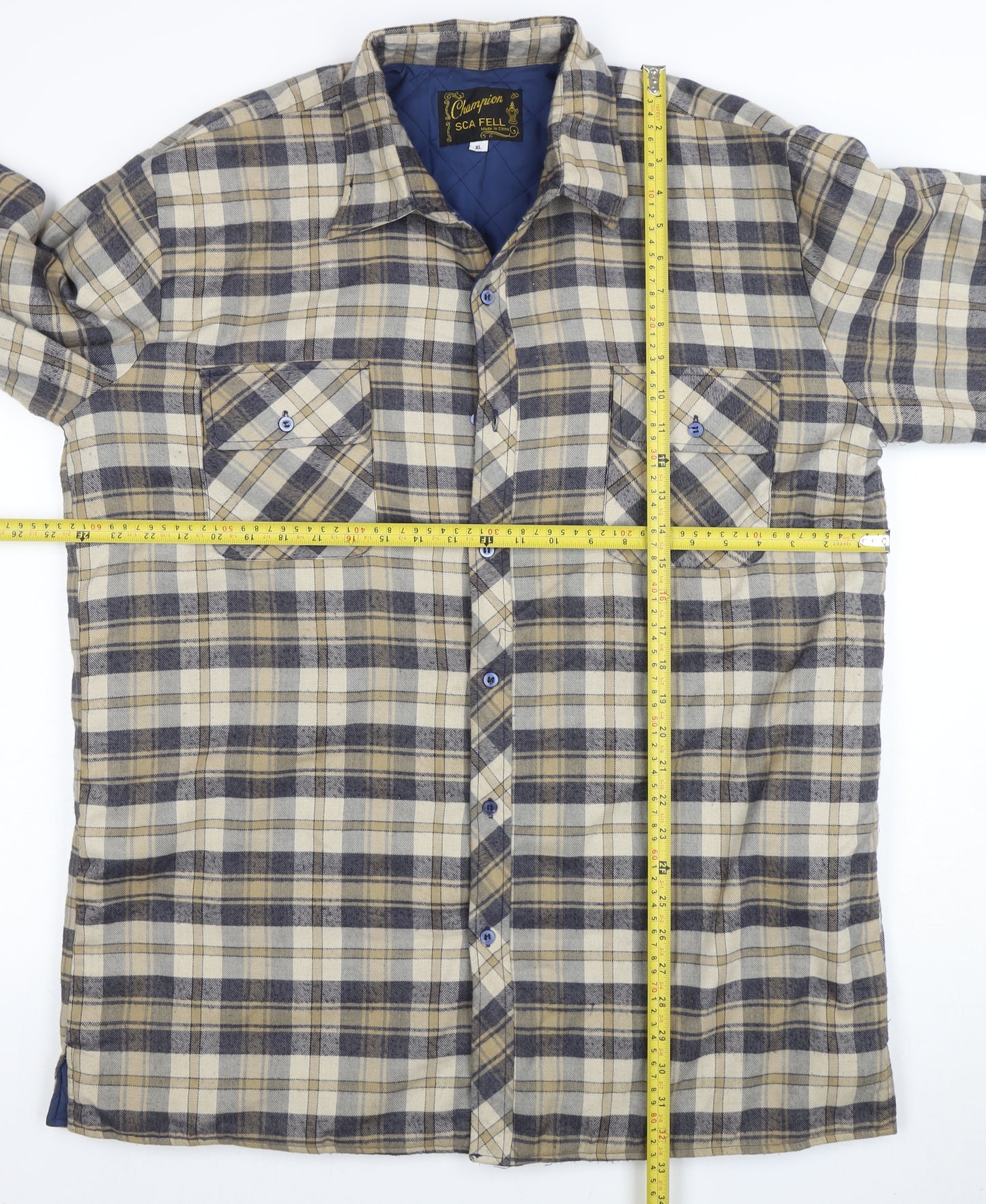 Champion SCA FELL Men's Beige Check Flannel Lined Jacket XL