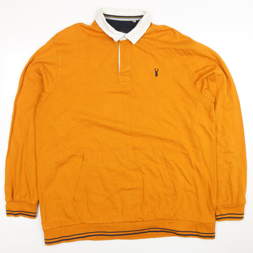 Next Men's Orange XL Long Sleeve Cotton Polo Shirt