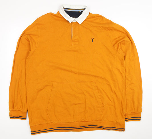 Next Men's Orange XL Long Sleeve Cotton Polo Shirt