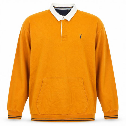 Front view of Next Men's Orange XL Long Sleeve Cotton Polo Shirt