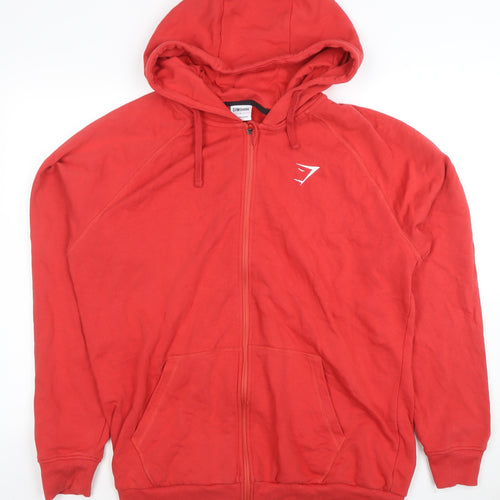 Gymshark Men’s Red Full Zip Hoodie Size L Lightweight Sportswear