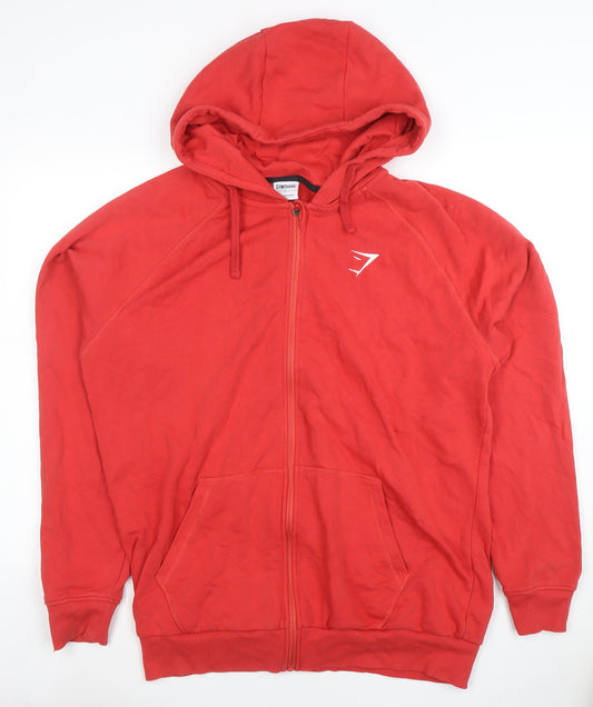 Gymshark Men’s Red Full Zip Hoodie Size L Lightweight Sportswear