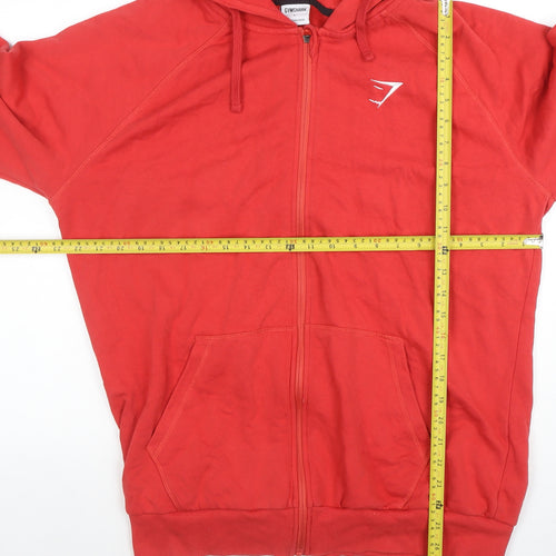 Gymshark Men’s Red Full Zip Hoodie Size L Lightweight Sportswear