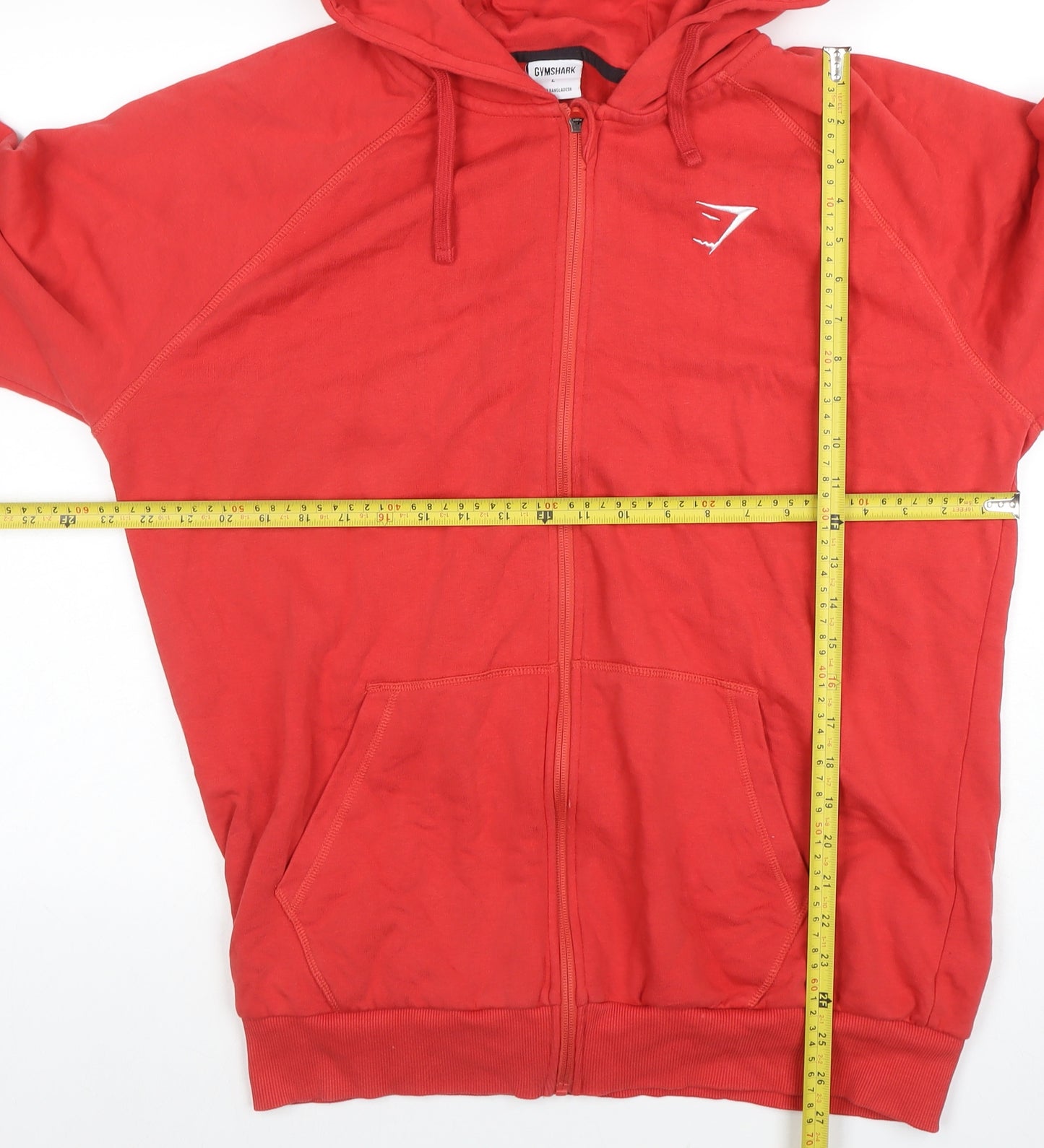 Gymshark Men’s Red Full Zip Hoodie Size L Lightweight Sportswear