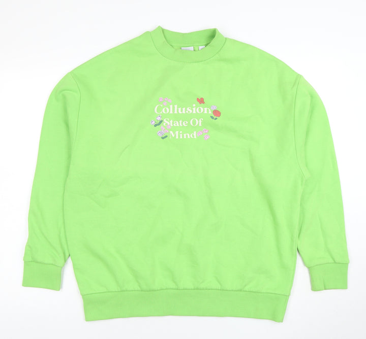 Collusion Womens Green Crew Neck Pullover Sweatshirt Size 6