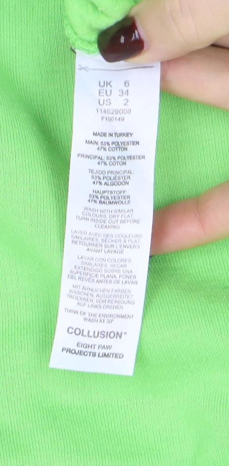 Collusion Womens Green Crew Neck Pullover Sweatshirt Size 6