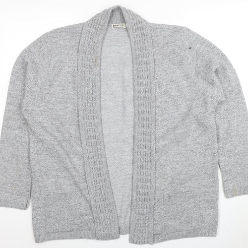 ENVY US Women’s Grey Knit Long Sleeve Open Cardigan 2XL