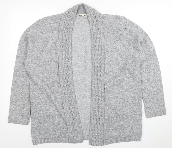 ENVY US Women’s Grey Knit Long Sleeve Open Cardigan 2XL
