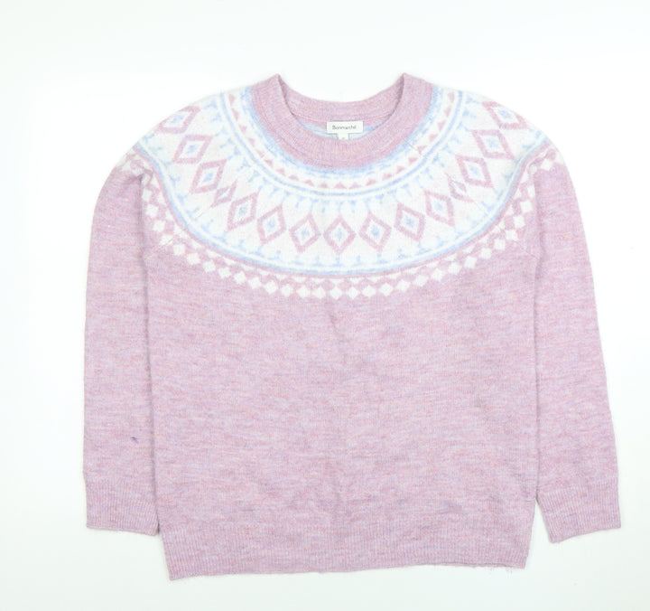 Bonmarché Womens Pink Fair Isle Knit Jumper Size 12