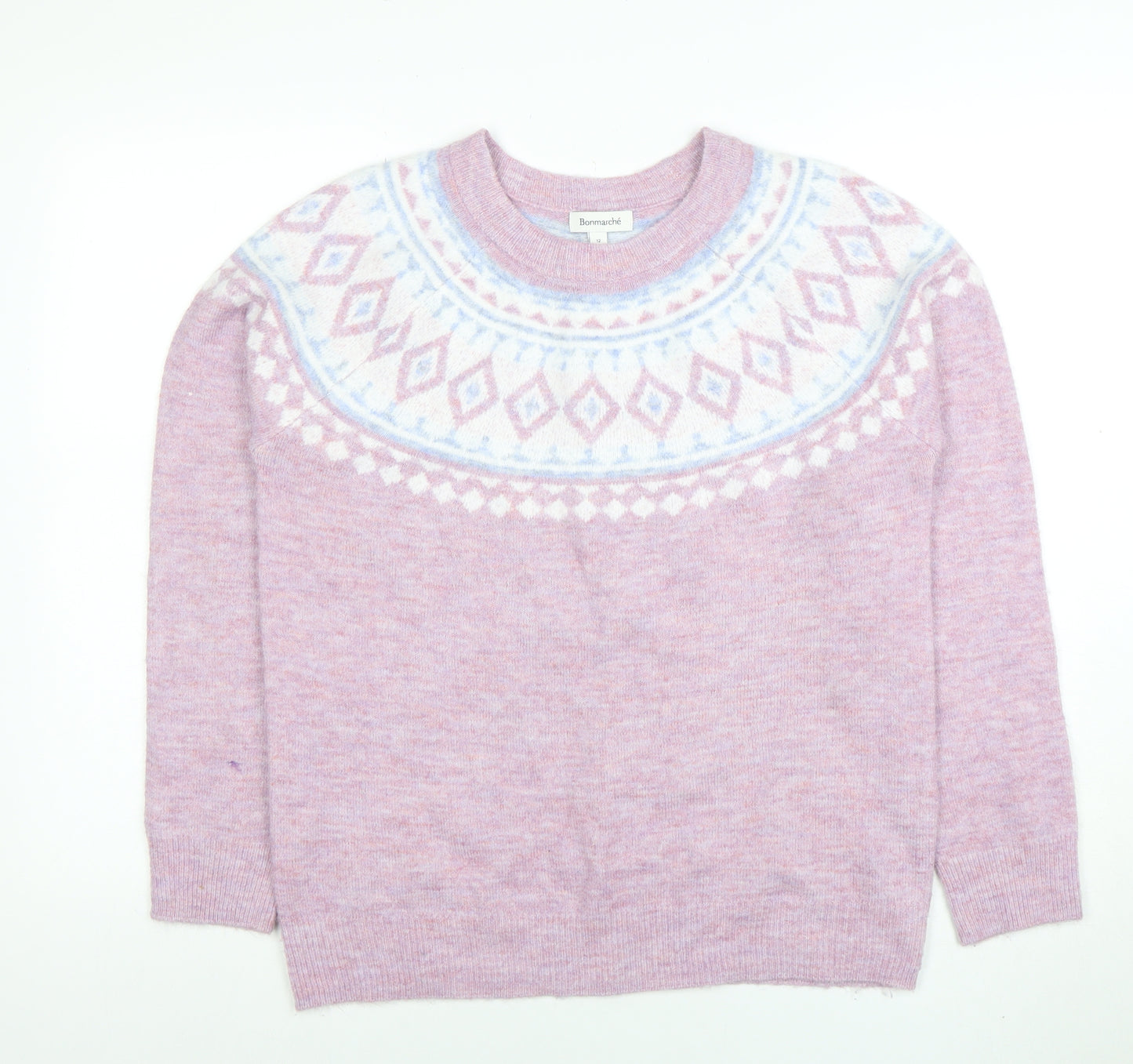 Bonmarché Womens Pink Fair Isle Knit Jumper Size 12