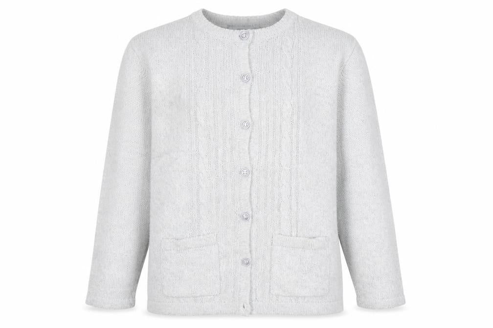 Front view of Honor Millburn Women's Grey Acrylic Cable Knit Cardigan XL