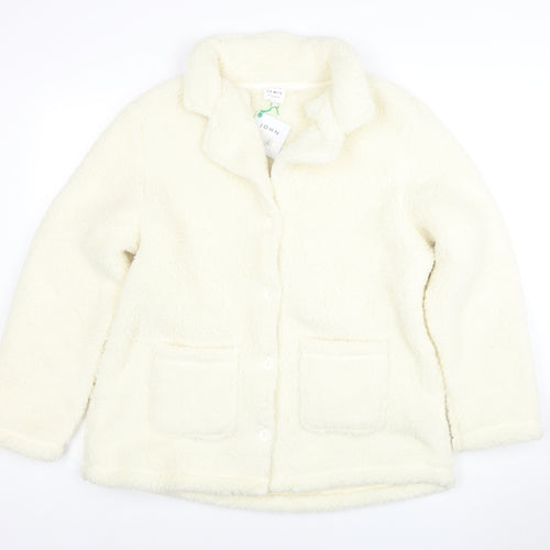 John Lewis Women Ivory Fleece Button Jacket Size L Winter Casual