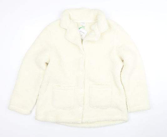 John Lewis Women Ivory Fleece Button Jacket Size L Winter Casual